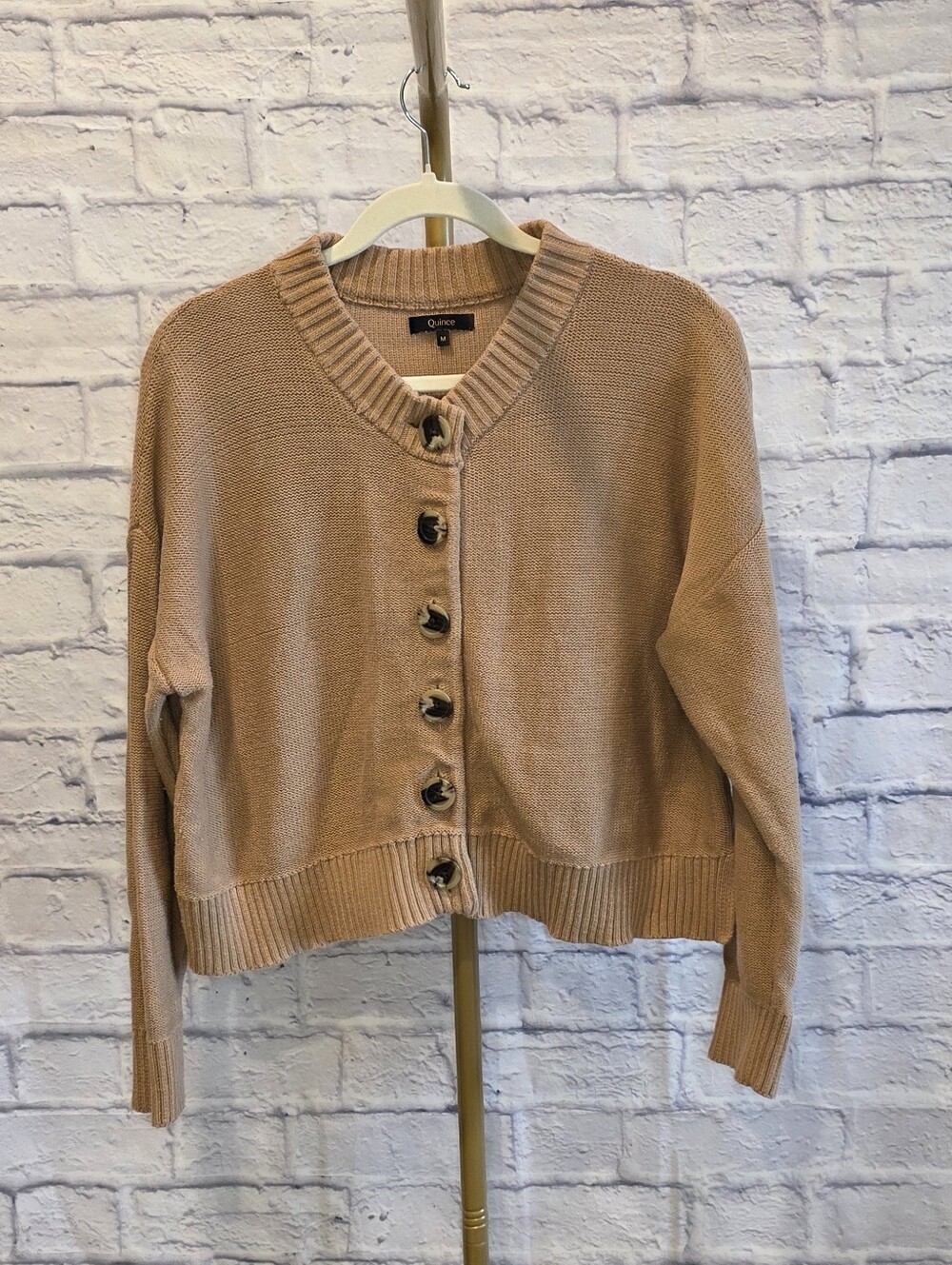 Quince 100% Organic Cotton Cropped Cardigan Size M Camel